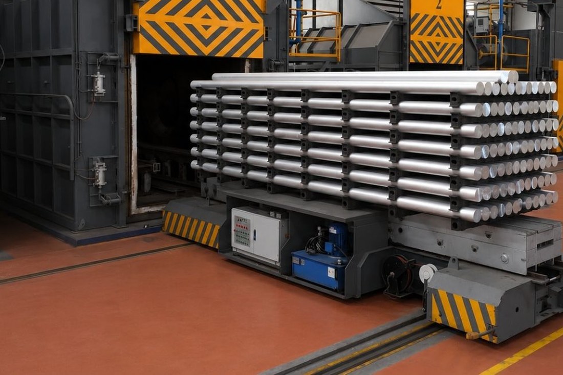 Aluminum billets prepared for the homogenizing furnace at the Kenan Metal plant