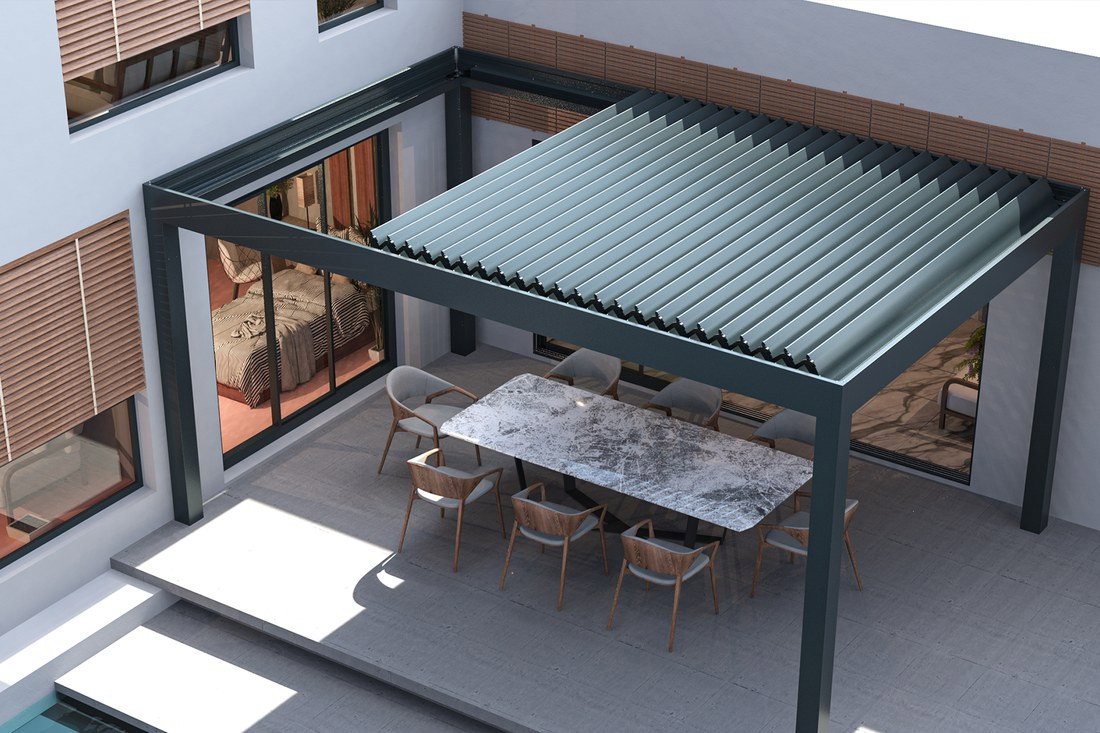 Kenan Metal al&uuml;minyum rolling roof sistemi - teras &uuml;zerinde hareket eden lamel &ccedil;atı y&uuml;zeyi