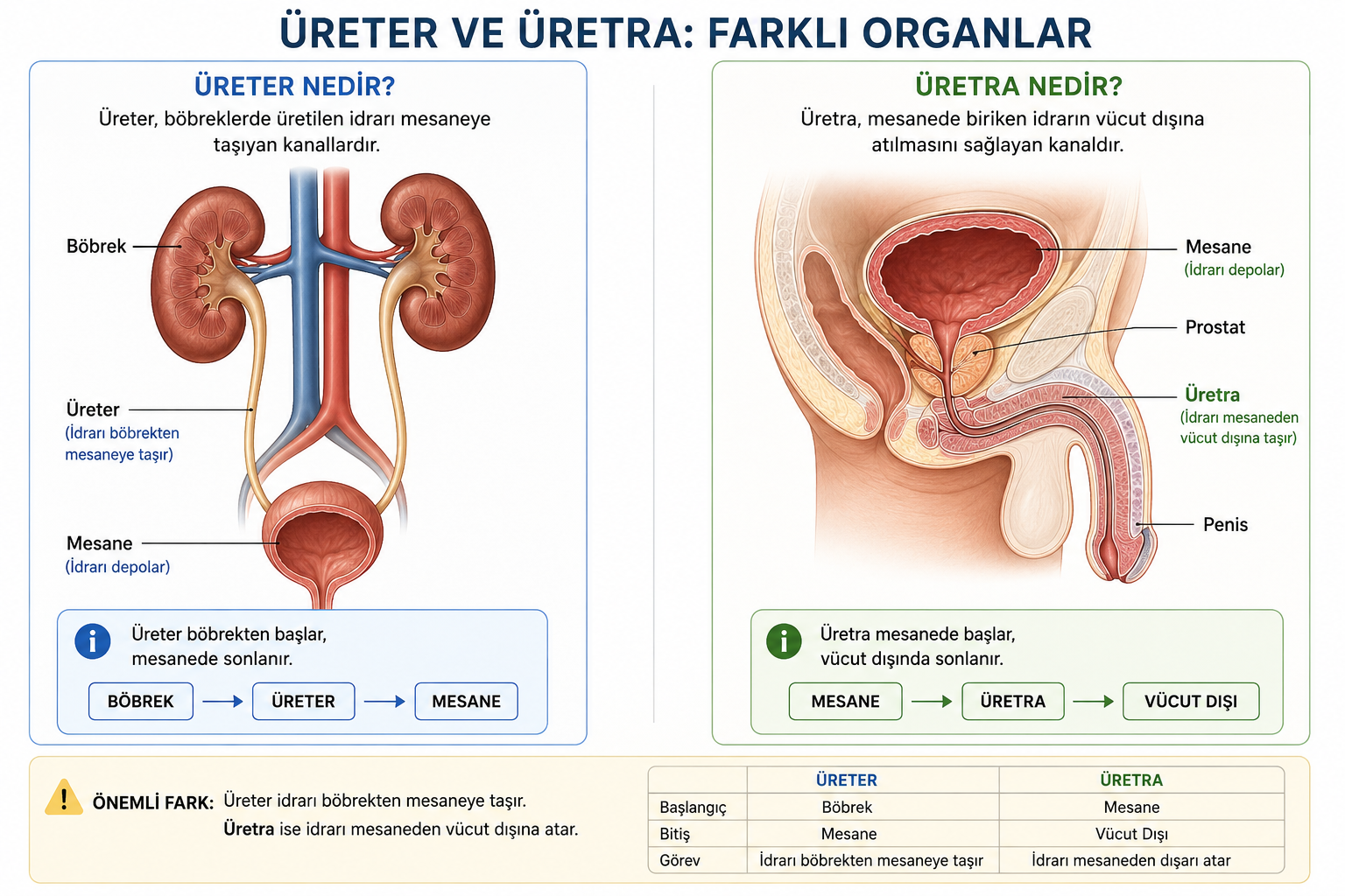 differences between the urethra and the ureter